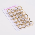 Set of 12 pairs golden stainless steel twisted hoop earrings on white display card - Line Dia 2.5mm/Inner Dia 10mm
