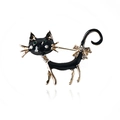 Spilla a gatto in smalto colorato con occhi di strass verdi e fiocco di cristallo dorato - Nero