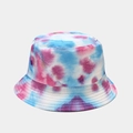 Pink blue and purple tie-dye cotton bucket hat with multi-row stitching on the brim - M (56-58cm) / Pink Blue Purple Mixed Tie-dye (25#)