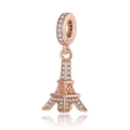Detailed view of rose gold Eiffel Tower charm with S925 engraving and small pavé stones - Rose Gold Eiffel Tower