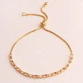 Detail of adjustable golden bolo bracelet featuring orange and clear zircon crystals - Sliding Clasp / Champagne Adjustable Bracelet