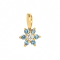 Golden flower pendant with light blue gemstones and central diamond on white background - Flower September Pendant (Dark Blue)