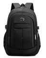 Versatile all-black waterproof nylon backpack with S-sport metal logo and side mesh pockets - 9008 Black