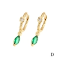 Detail of 18K gold earrings with spiral texture, square diamond and green marquise stone - Green Marquise (ER1139)