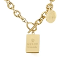 Collana a catena spessa dorata con pendente Grace rettangolare e ciondolo Love - Oro