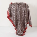 Classic 90x90cm satin scarf with burgundy border and black geometric Greek Key pattern - No.31 Greek Key