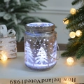 Frosted silver glass LED jar lantern with white Christmas tree and wire handle decor - Large Silver Tree With Handle / Large (8*11cm) / Silver