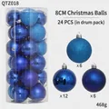 Set of 24 blue 8cm Christmas balls in shiny, matte, and glitter finishes for tree decoration - 24 Count (8cm) / Blue