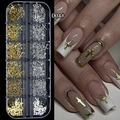 Detailed view of silver and gold gothic cross nail art studs in a 12-grid organizer box - Gothic Cross Style (004#)