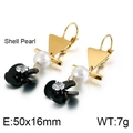 Pendientes espirales dorados con perlas de concha y pétalos negros 50x16mm - Dorado + Negro