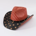 Detail of straw cowboy hat featuring American flag stripes and golden star rivets on brim - 56-58cm / Flag Style 8