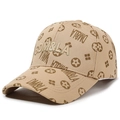Khaki baseballpet met vintage borduursel en all-over grafische print voor dames - Verstelbaar / Donkerbeige
