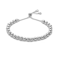 Macro view of adjustable silver beaded bracelet showing the bolo clasp detail - 6mm Bead / White Gold