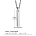 Detailed specs of tungsten steel bar pendant necklace with 60cm wax rope and 35mm pendant - Pendant with Chain / Silver