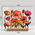 Floral acrylic table decor with wood base and poppy design, size 21x15cm detail view - Style BTU431 With Large Wood Base