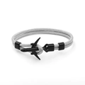 Detail of silver gray braided paracord bracelet featuring a black airplane clasp design - Black Airplane Buckle / Silver Gray