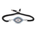Evil Eye braided cord bracelet with multicolor zircon inlay and adjustable silver clasp - Black Woven Rope-Silver Accessories