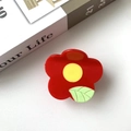 Floral acetate hair claw clip in red and yellow flower shape with green leaf detail - Red Flower 7*6cm