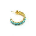 Close-up of golden C-shaped stud earrings featuring light blue square-cut zircons - Gold Aqua Blue Zirconia (Single)