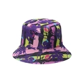 Tropical coconut tree print bucket hat in vibrant purple and neon green vaporwave style - M (56-58cm) / Vaporwave Summer Vacation Style (I)