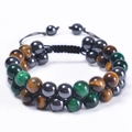 Double-layer woven green tiger eye stone and black magnetic hematite beaded bracelet - Green Tiger Eye Bracelet
