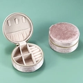 Pink velvet travel jewelry case with gold zipper and multi-functional inner storage - Pearlescent Pink / 10x10x5cm