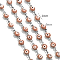 6mm orange enamel evil eye beads on silver stainless steel chain link for DIY jewelry - Pink-Steel