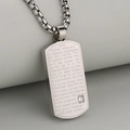 Collar de placa militar en acero inoxidable con grabado Padre Nuestro y piedra de circón - Plata (Solo Colgante)