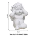 Noords vintage wit hars engelbeeldje in 'Hoor Geen Kwaad' pose, 10 cm hoogte - Puur Witte Mollige Engel - Hoor geen kwaad