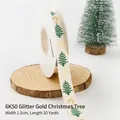Christmas tree ribbon 1.5cm width with gold glitter Joy text on beige cotton fabric - Christmas Tree (Golden Glitter Joy) / 1.5cm*20 Yards