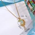 Gold moon necklace with green inlay and teardrop zircon, 28.5mm pendant size - Gold/Green