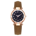 Starry sky dial ladies watch with rose gold case and brown leather strap - Coffee