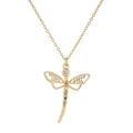 Exquisite gold dragonfly pendant necklace with colorful cubic zirconia and thin chain link - Dragonfly Hollow White Zirconia Style (CN001918YH)