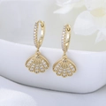 Elegant gold S925 silver shell earrings with white zircon accents in professional macro view - 925 Silver / Gold