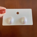 Elegant white oval heart earrings with rainbow luster on a display card for women - White Bean Pearl