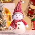 70cm Christmas plush snowman decoration with red knit hat and welcome button detail - Earmuff Snowman-70