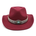 Burgundy wool cowboy hat with ethnic turquoise band and flat brim for sun protection - Burgundy