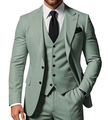 Slim fit three-piece men's business suit in sage green including blazer vest and trousers - As Shown