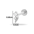 Zilveren G23 titanium labret staafje met dubbele zirkoon en 0,68 cm totale hoogte - Dubbele Zirkoon Stijl (T2511-2#) / Zilver