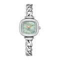 Montre élégante pour femme avec cadran carré vert clair et bracelet à maillons argentés - Argent Vert