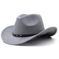 Detailed view of gray felt cowboy hat featuring a leather band with blue turquoise accents - Light Gray / M (56-58cm) Adjustable