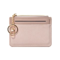 Minimalistische beige portemonnee met kaartvakken, gouden rits en sleutelhanger - Khaki