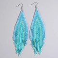 Bohemian beaded tassel earrings with blue to turquoise gradient handmade fringe - Blue Green Gradient (GZ-E210006K)