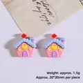 Pink cartoon house resin charm with blue roof for DIY phone case crafts 20x20mm - Pink House