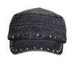 Distressed washed denim cadet cap featuring metal star studs and silver rivets - L(58-60cm) / Custom Style