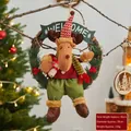 Christmas reindeer vine wreath with Welcome sign and knit scarf 45cm wall hanging decor - Sitting Reindeer Style