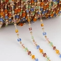 DIY colorful square crystal bead chain with 14k gold-plated beads for necklace making - Mixed KC Gold (Square Beads)
