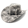 Retro western cowboy hat with gray marbled texture and silver carved buckle band - M (56-58cm) / Tie-Dye Grey