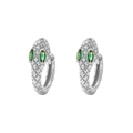 S925 silver snake hoop earrings with green gemstone eyes and diamond pattern texture - Style A Green Eyes (White Gold)