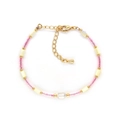 Detail of bohemian pink beads and freshwater pearl bracelet with gold adjustable chain - Pink Round Beads With Oval Pearl (BLS240011D)